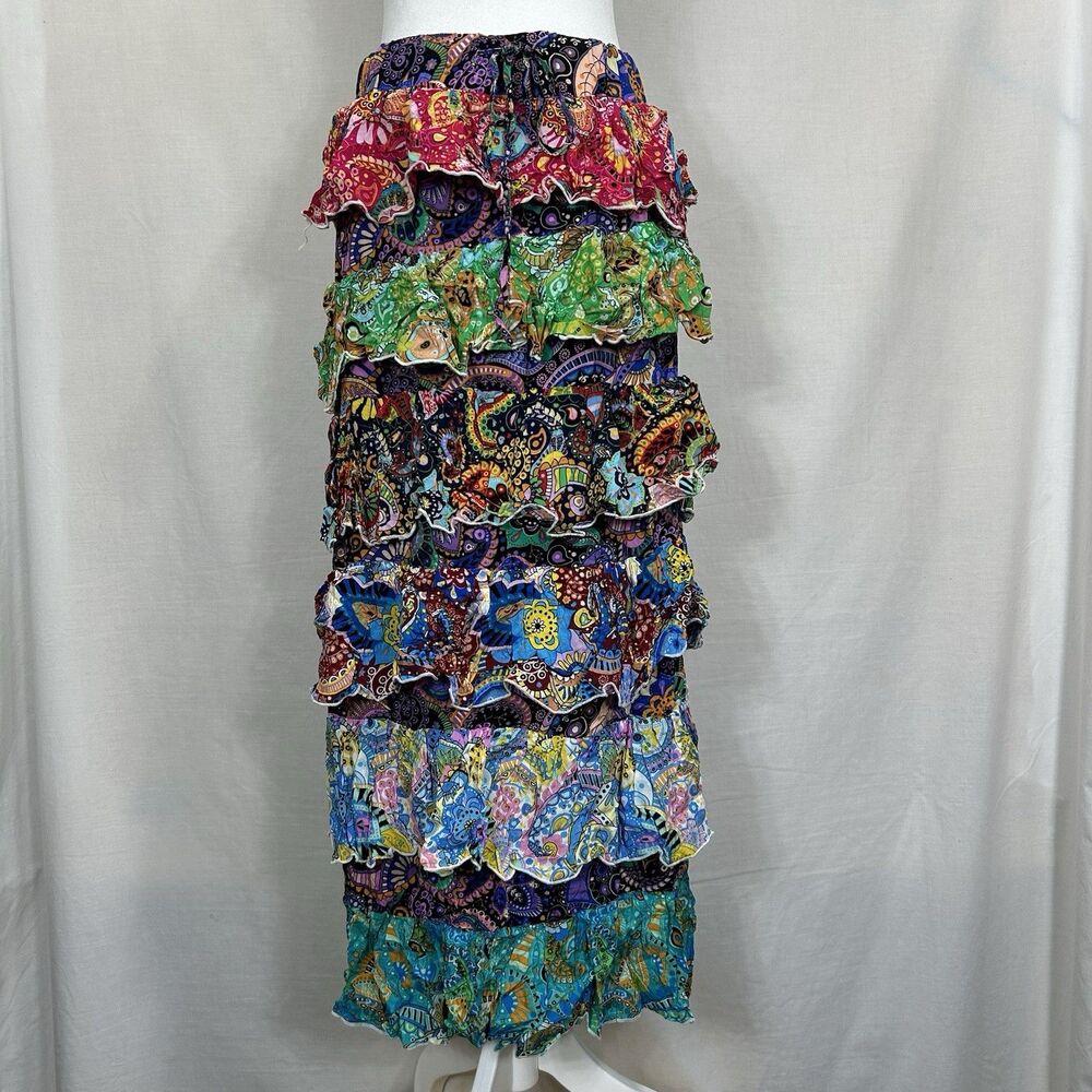 PrettyLittleThing Multi Patchwork Printed Tiered Maxi Skirt Size 8 NWT Boho